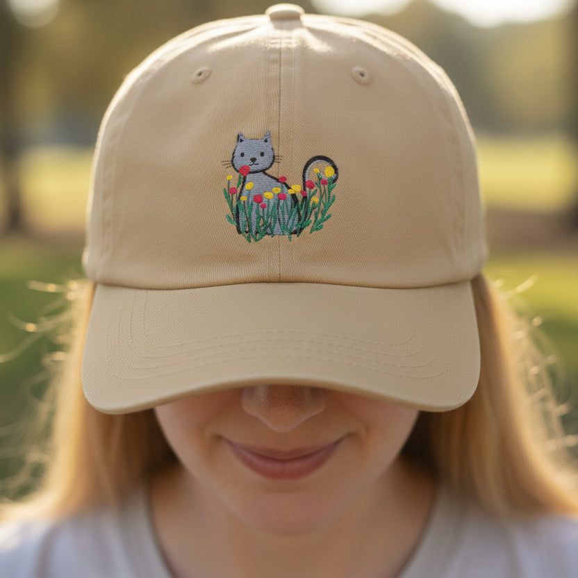 Floral Cat Embroidered Baseball Cap