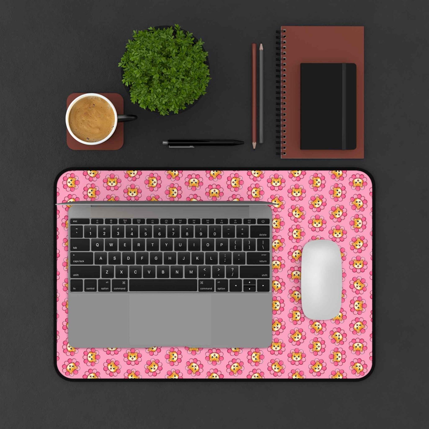 Tapis de bureau à motif de chat rose Blooming Chaos