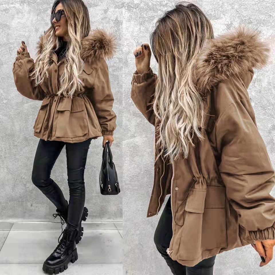 Parka con cuello de piel sintética de estilo europeo y americano