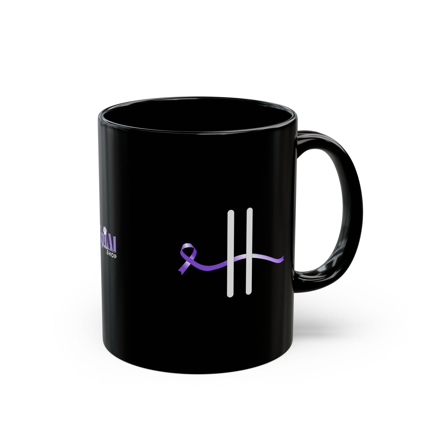 Pause for Epilepsy Awareness Purple Ribbon Black Ceramic Mug