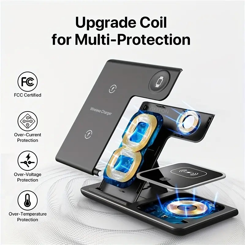 3 In 1 Wireless Charger Stand Pad For IPhone 14 13 12 11 X iWatch 8 7 Airpods Foldable 15W Phone Fast Charging Dock Station - Korvel
