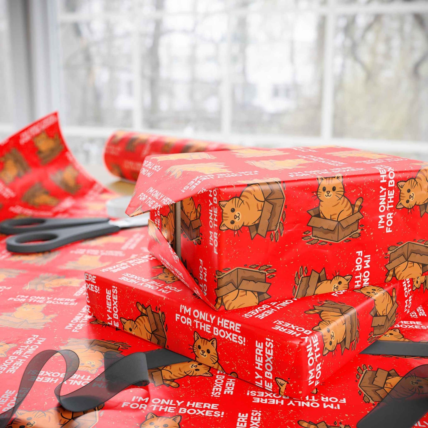 I’m Only Here for the Boxes – Cat-Themed Wrapping Paper