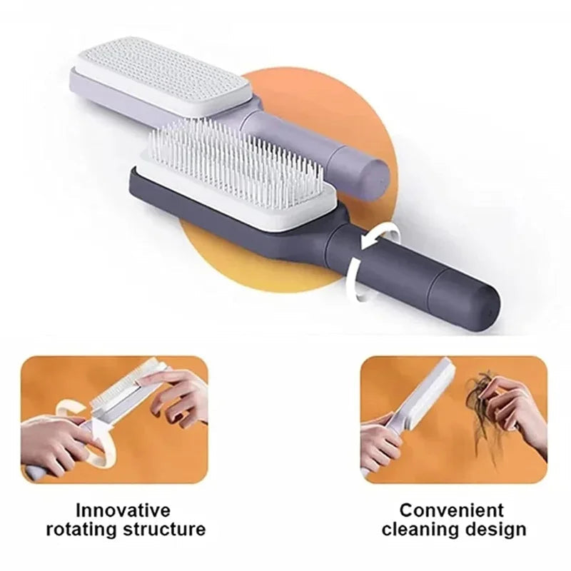 Brosse à cheveux rotative auto-nettoyante avec caractéristiques anti-statiques