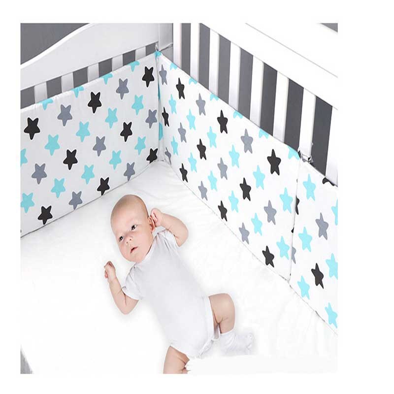 Print Baby Bed Bumper Double-faced Detachable Newborn Crib Around Cot Protector Kids Room Decor - Korvel