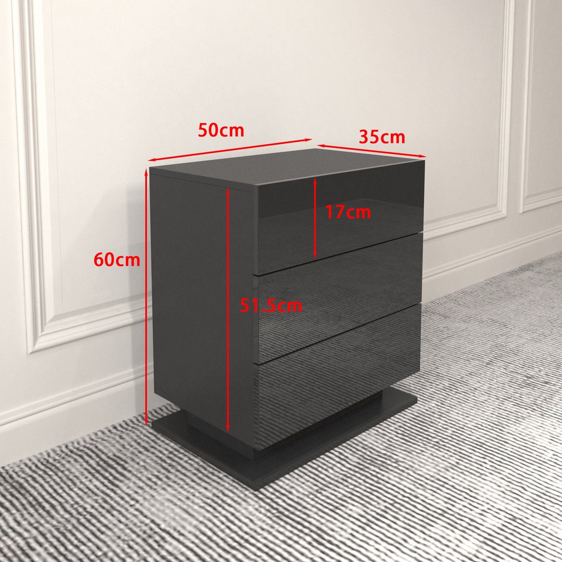 Nightstand with 3 Storage Drawers,Led Lights, End Table for Bedroom Furniture - Korvel