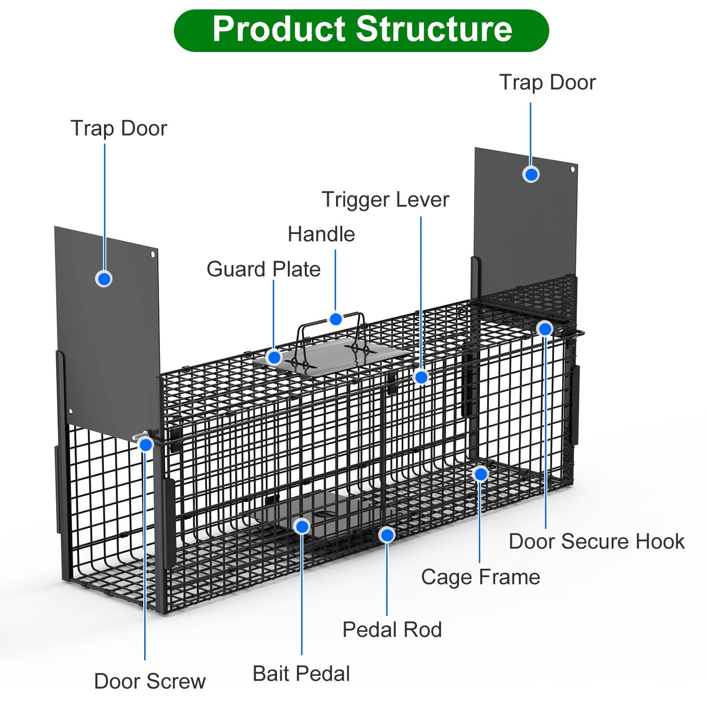 32in 2-Door Live Animal Cage Trap for Small Animals