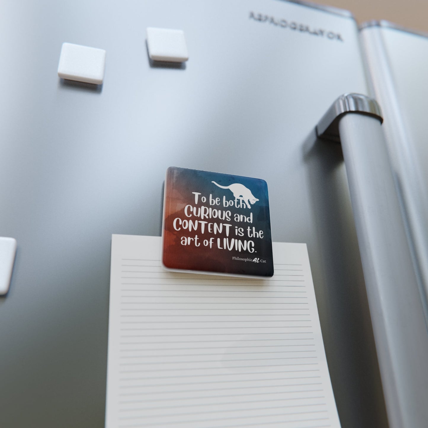 Aimant en porcelaine carré Curieux et Satisfait