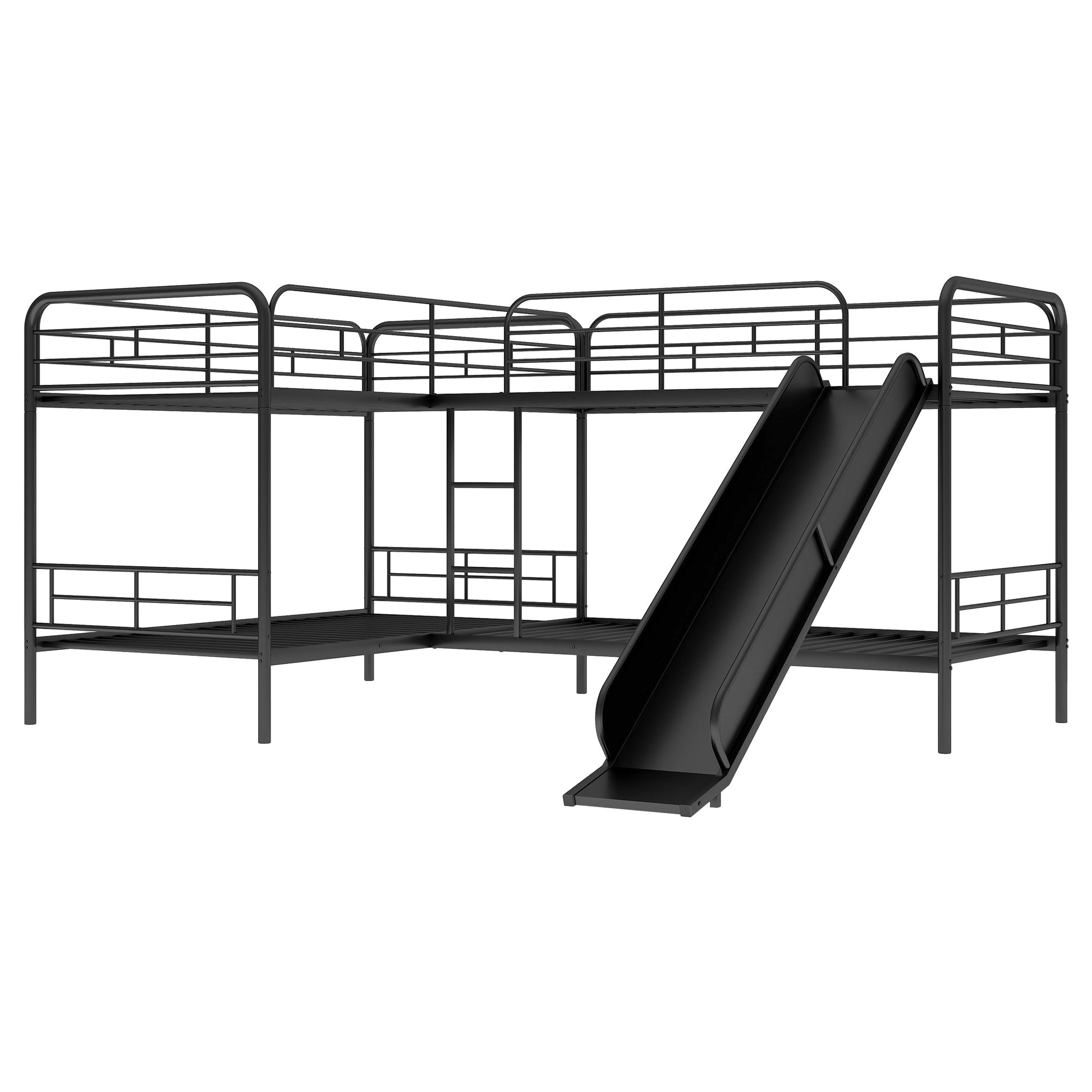 Twin Size L-Shaped Bunk Bed with Slide and Ladder  Black - Korvel