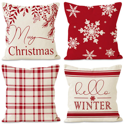 Christmas Snowflake Pillow Cover Linen Checkered Letter Printed Pillow Cover Christmas Theme Cushion Cover - Korvel