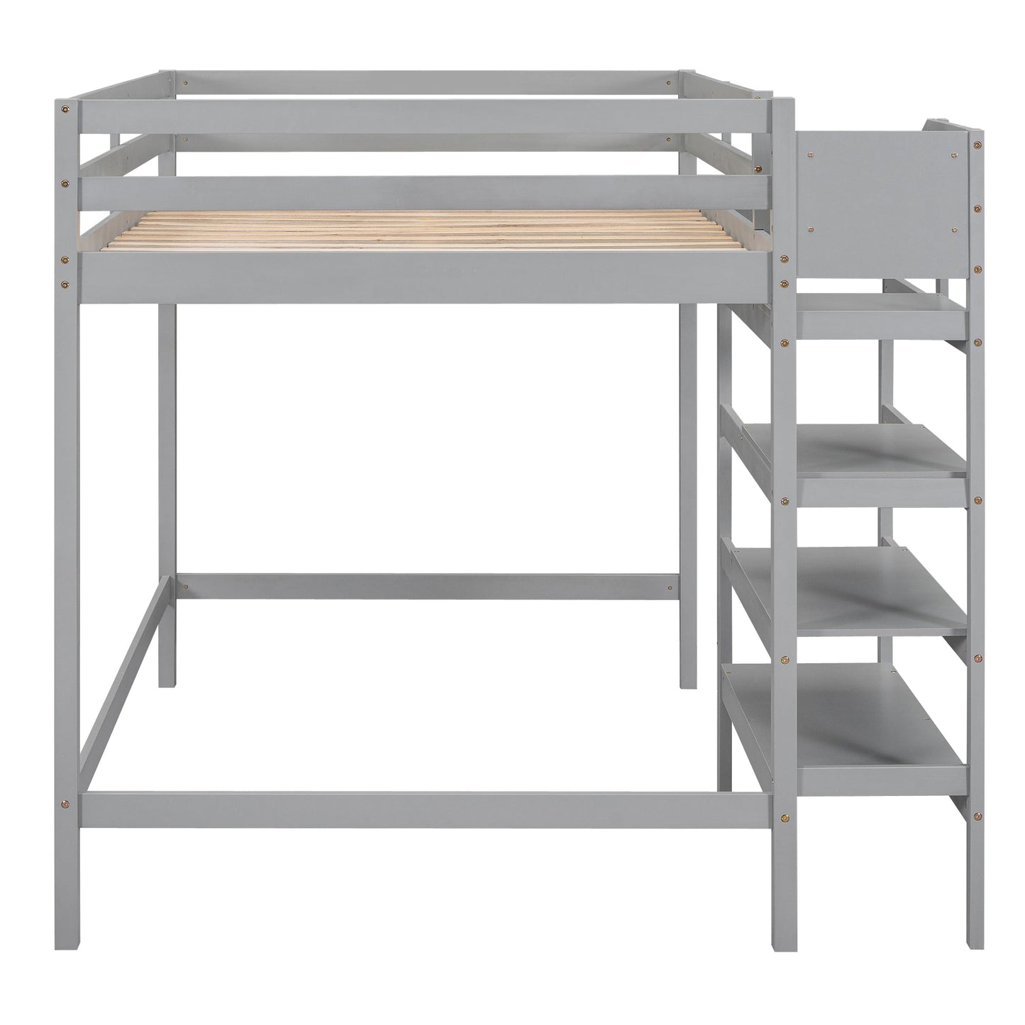 Full Size Loft Bed with Built-in Storage Staircase and Hanger for Clothes, Gray - Korvel