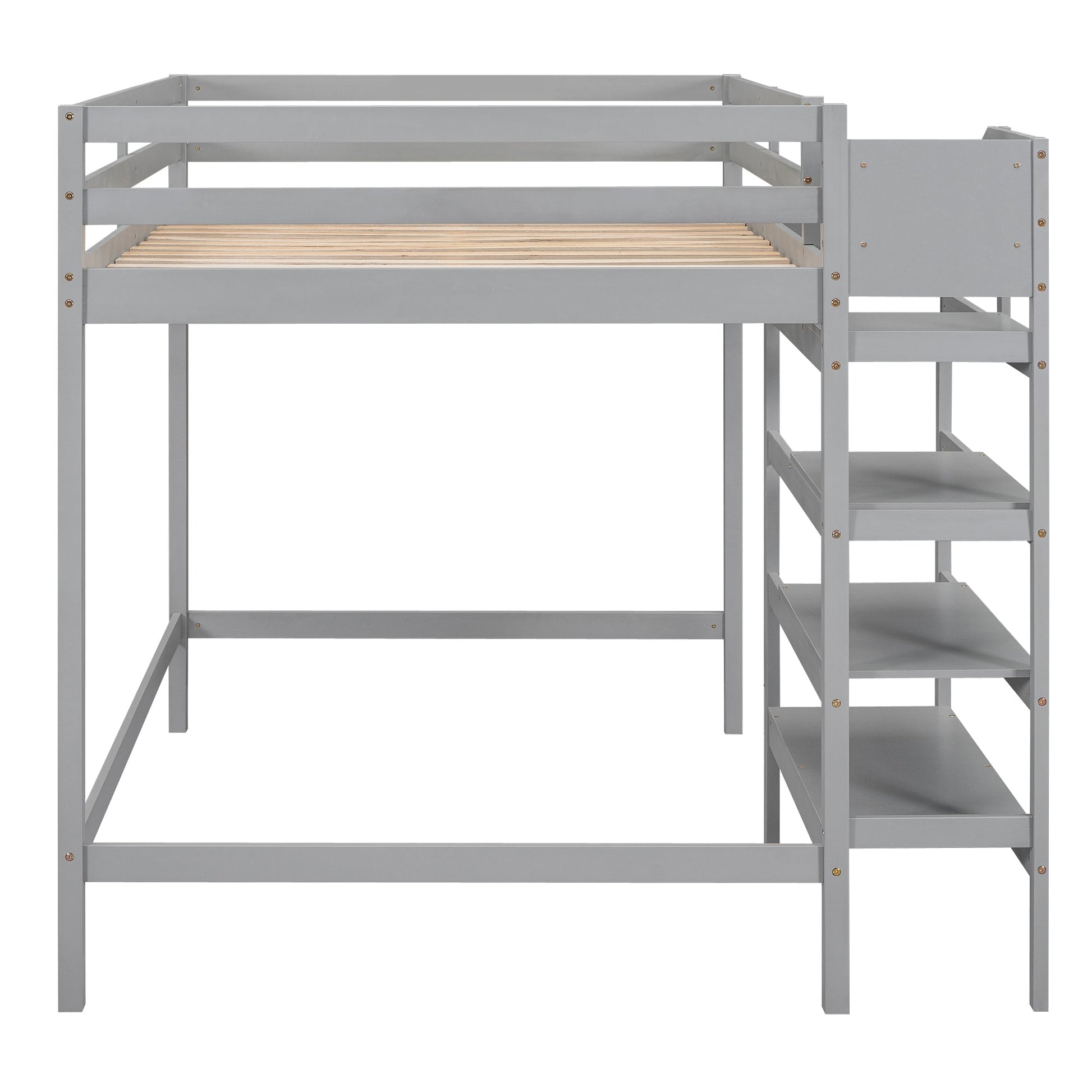 Full Size Loft Bed with Built-in Storage Staircase and Hanger for Clothes, Gray - Korvel