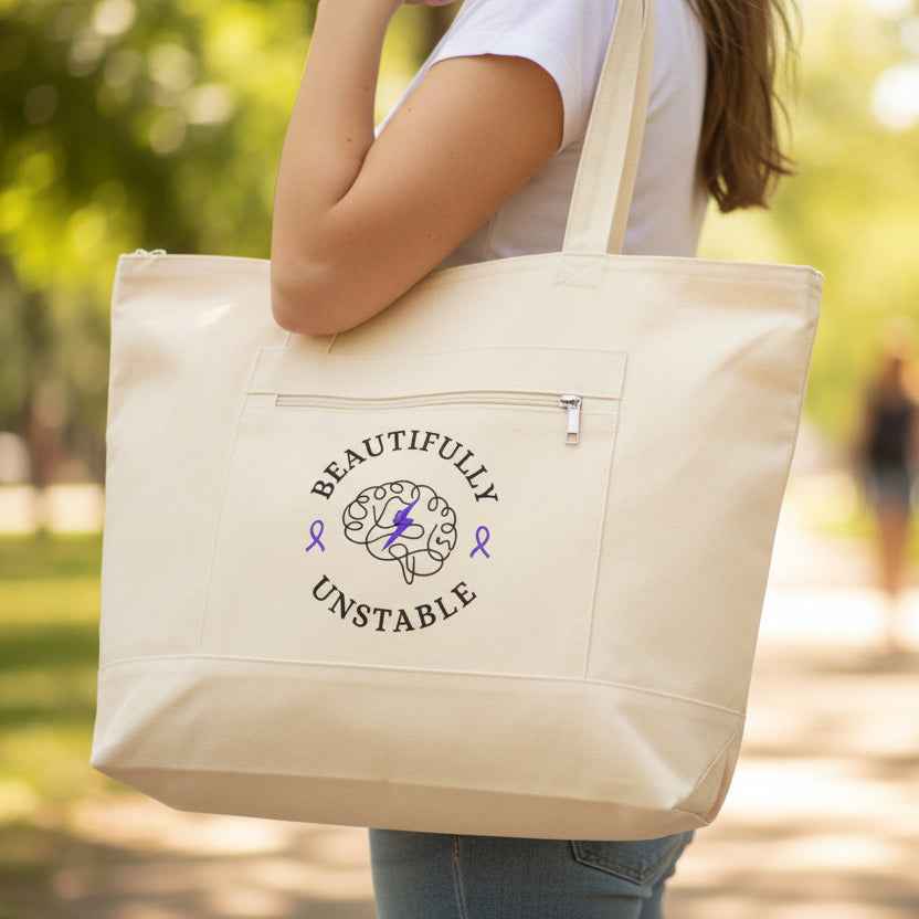 Beautifully Unstable Epilepsy Awareness Canvas Tote