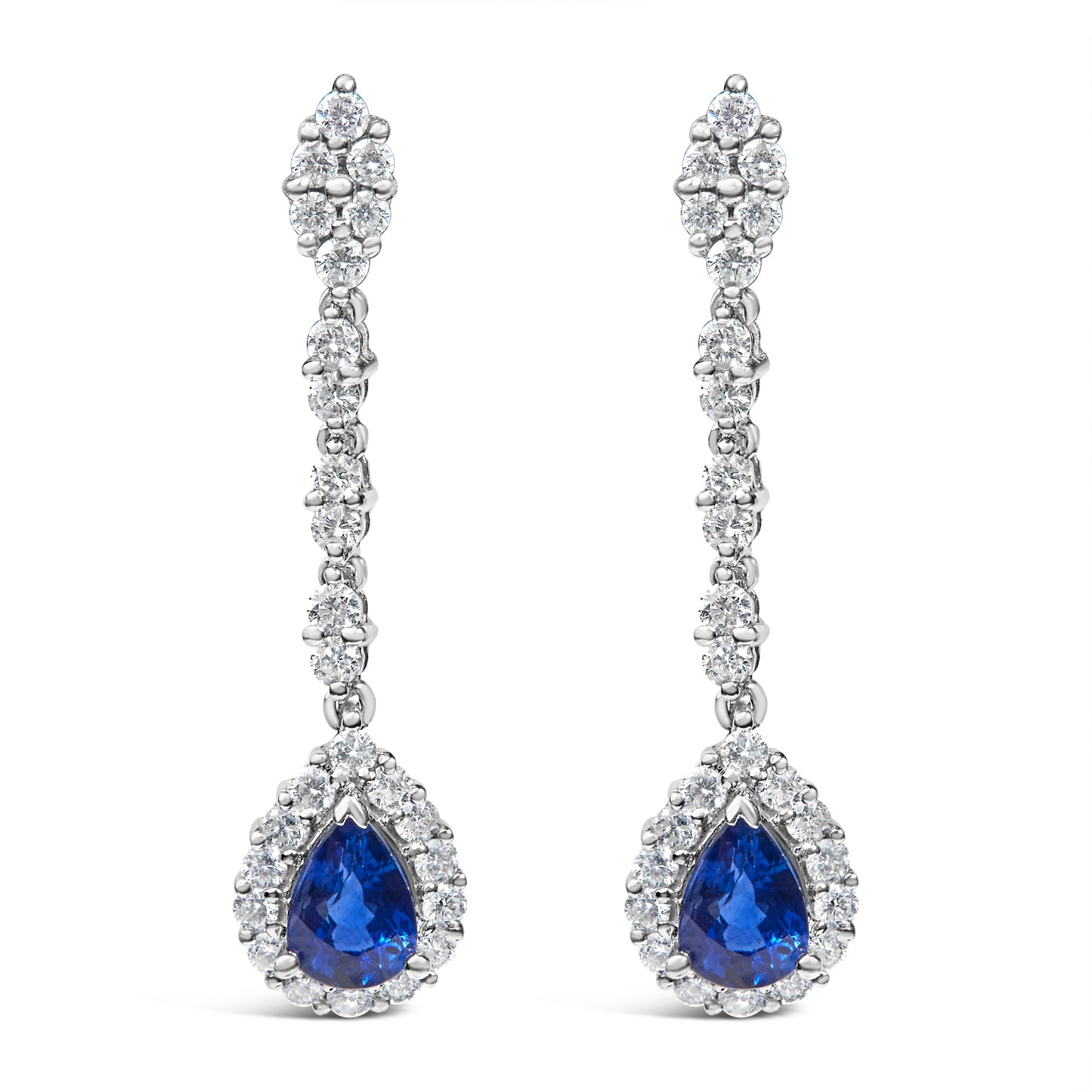 18K White Gold Diamond & Blue Sapphire Drop Earrings