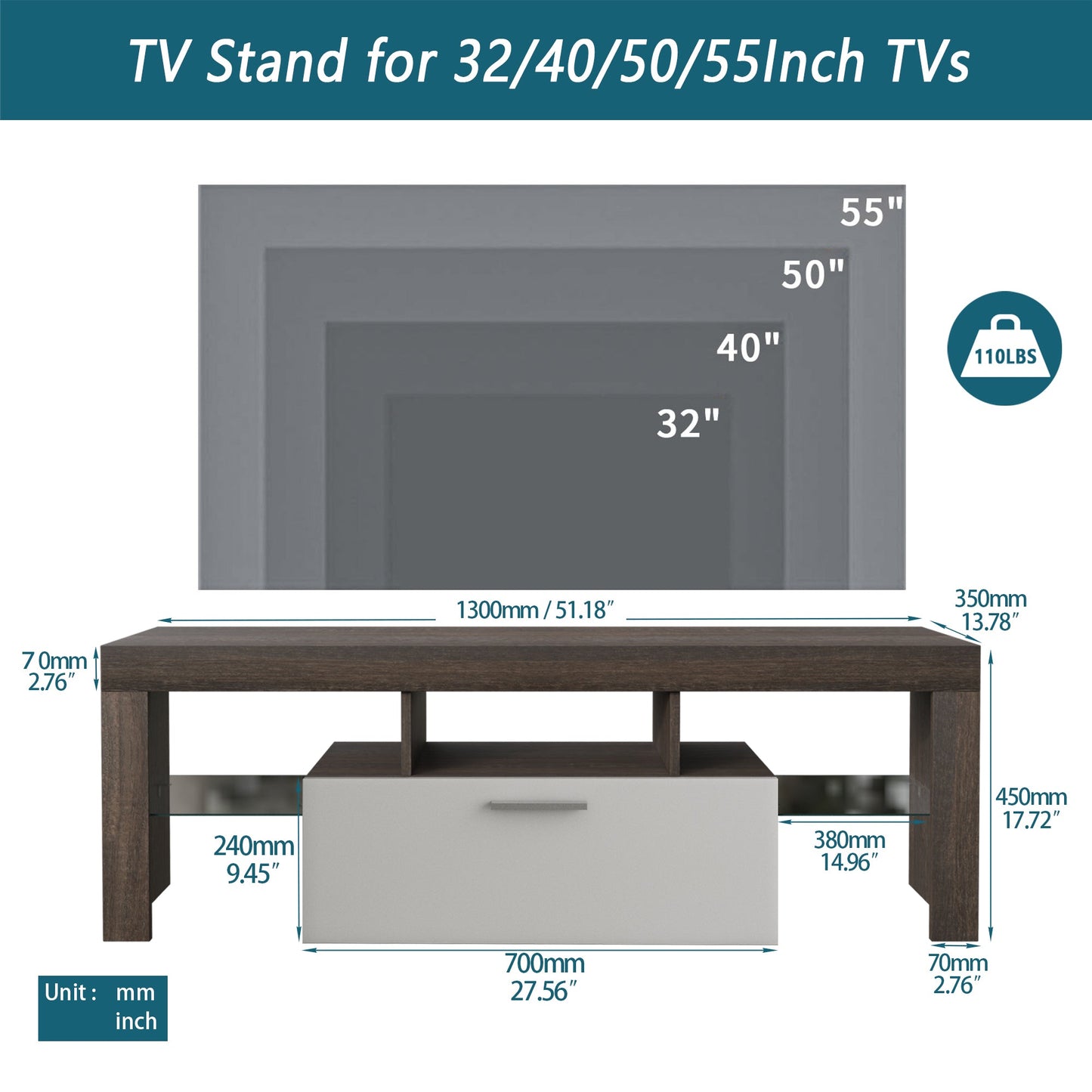 Modern Brown and White TV Stand with Quick Assembly