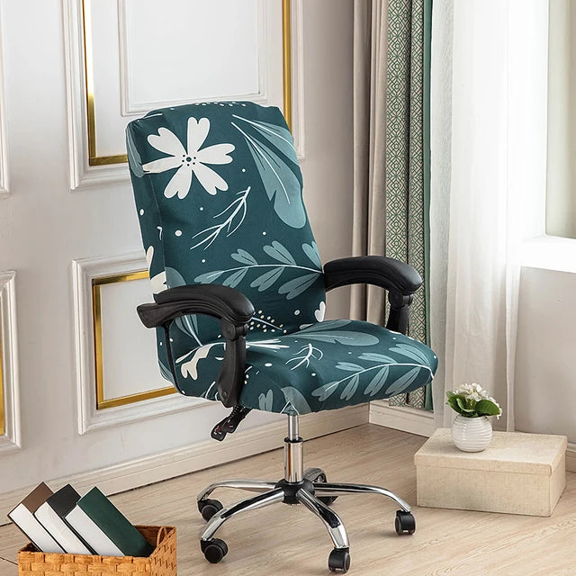 Stretch Printed Computer Office Chair Covers Soft Fit Universal Desk Rotating Slipcovers Removable Washable Anti-Dust Spandex - Korvel