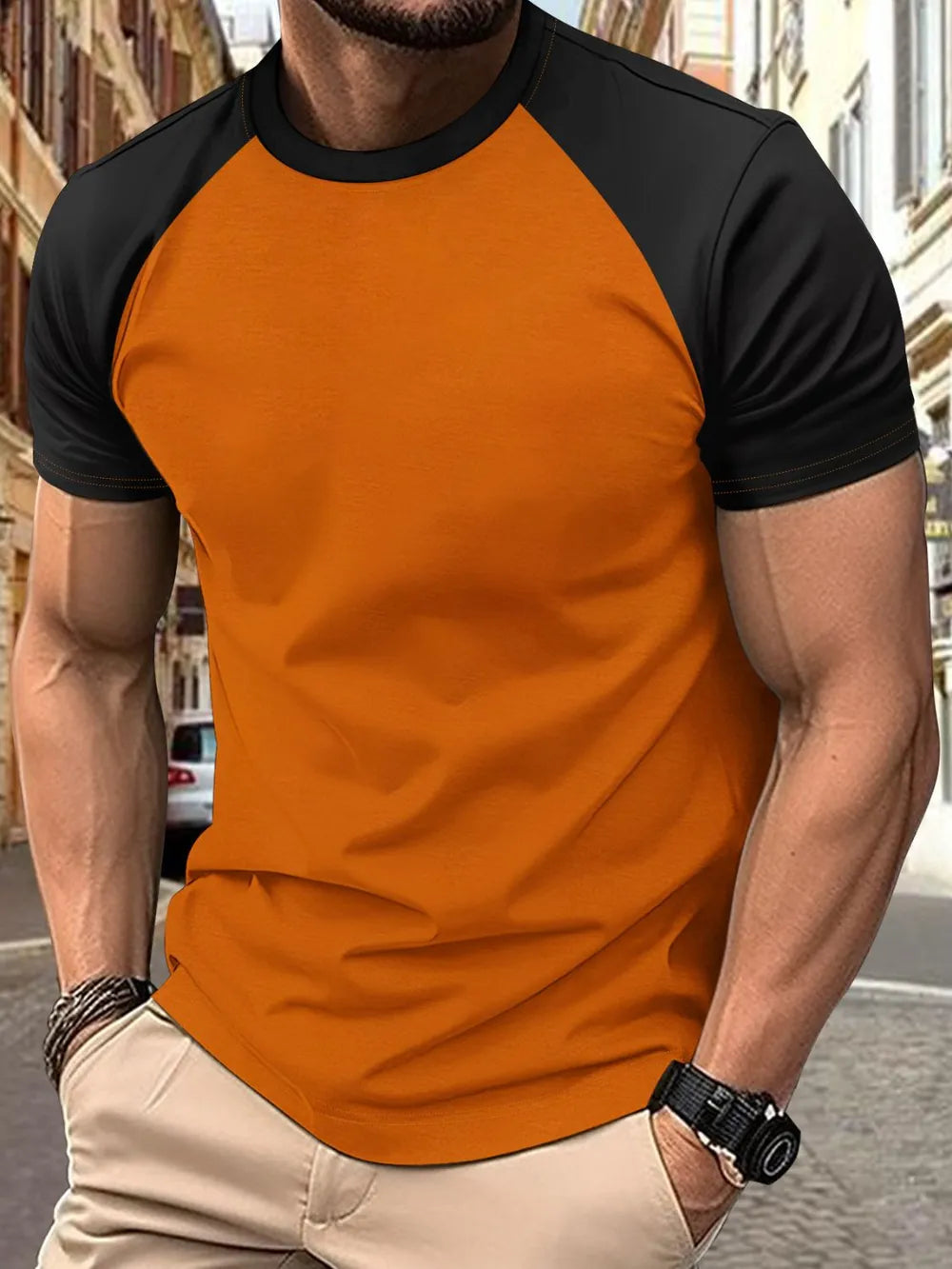 Men's Plus Size Round Neck Contrast T-Shirt