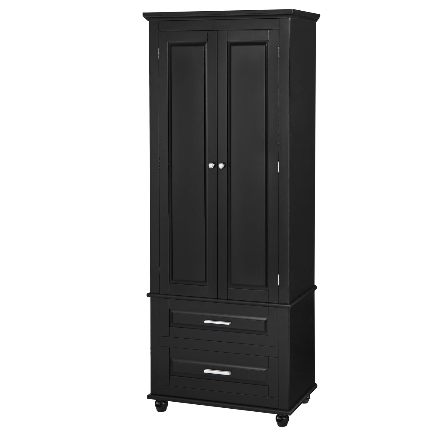 Tall Storage Cabinet with Two Drawers for Bathroom/Office, Black - Korvel