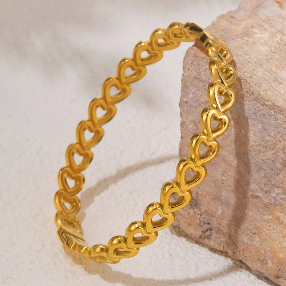 Bracelet en acier inoxydable plaqué or 18K en forme de cœur