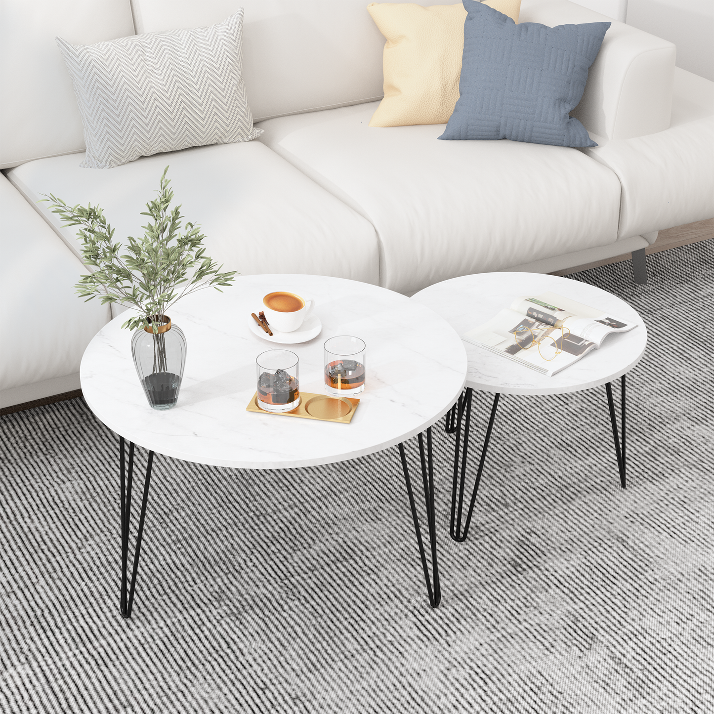 Ensemble de 2 tables basses rondes empilables de 27,56'' - Blanc