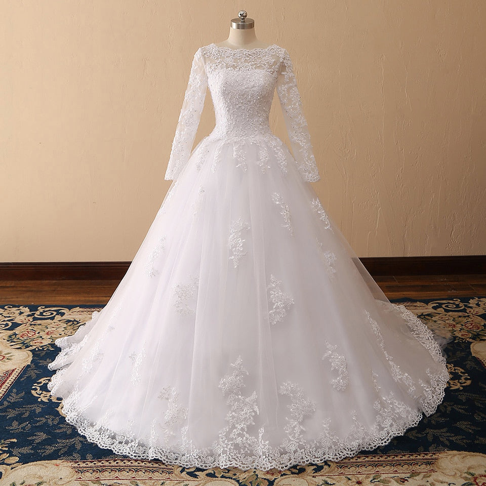 Vestido de Noiva Long Sleeves Wedding Dresses Lace A Line Wedding Gowns Sexy Sheer New Arrival Bride Dress Robe De Mariee - Korvel