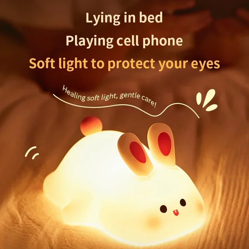 Silicone Night Lights Cute Rabbit Patting Lamp Rechargeable Timing Sleeping Night Lamp Holiday Party Decor Kids Gift Night Light - Korvel