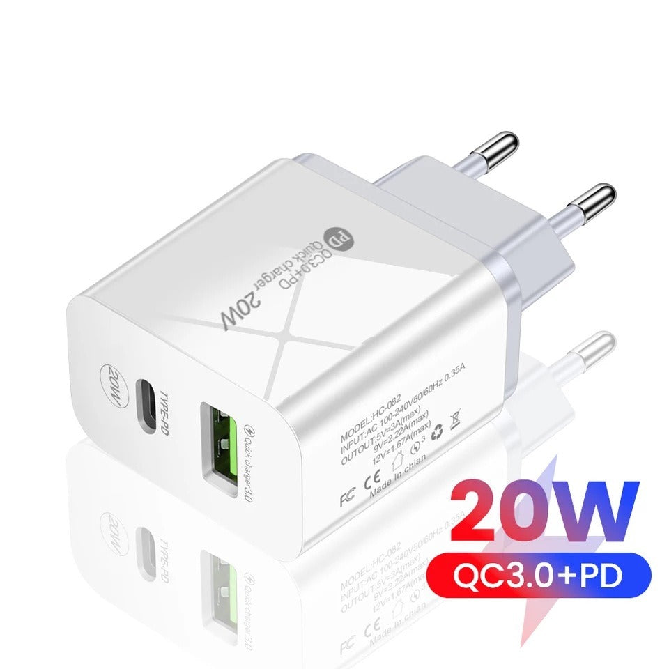 PD12W charger 5V 2.4A European, American and British standard charging head Type-C adapter PD+USB charging head - Korvel