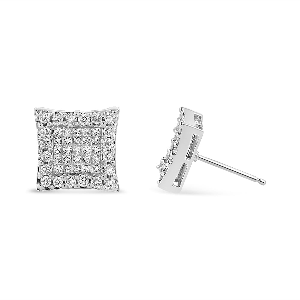Pendientes de Stud Cuadrados de Diamante en Oro Blanco de 14K - 1.00 Cttw