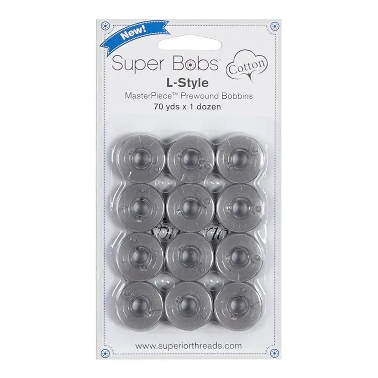 Super Bobs Cotton #155 Graystone L Style 12 Pack Bobbins