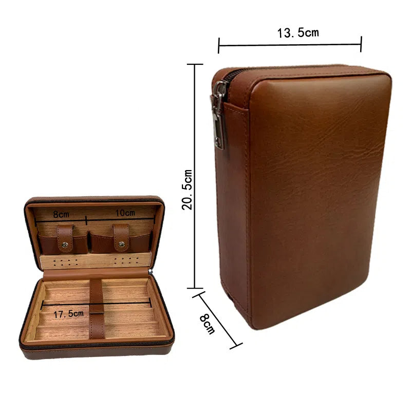 Carved version cigar box portable cedar wood cigar moisturizing box cowhide cigar box storage box Gaoxiba - Korvel