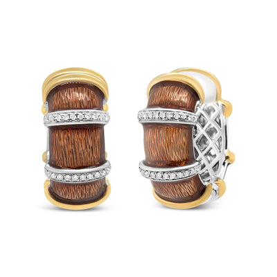 Pendientes de aro huggie de plata esterlina chapados en oro de 18 quilates con diamantes