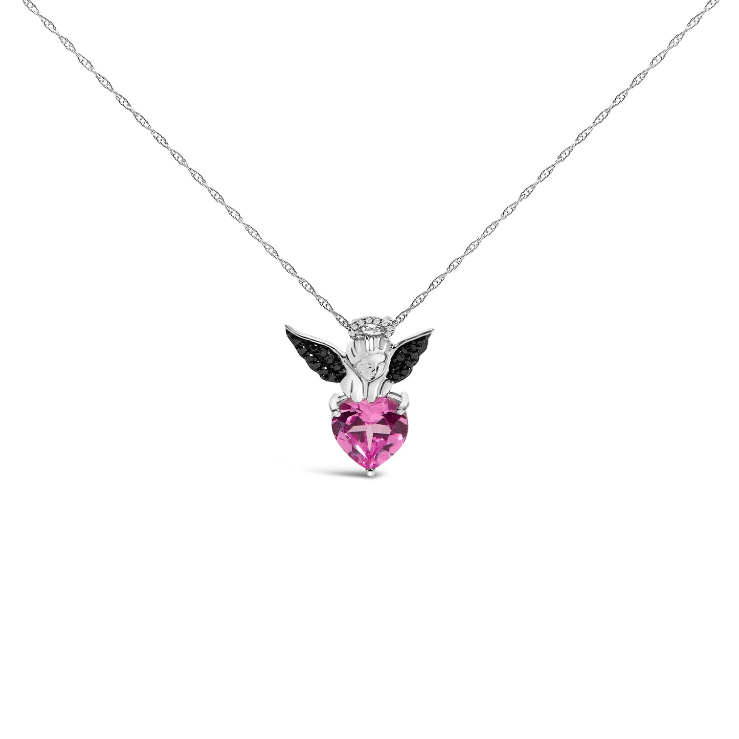 Sterling Silver Pink Sapphire Angel Heart Pendant Necklace