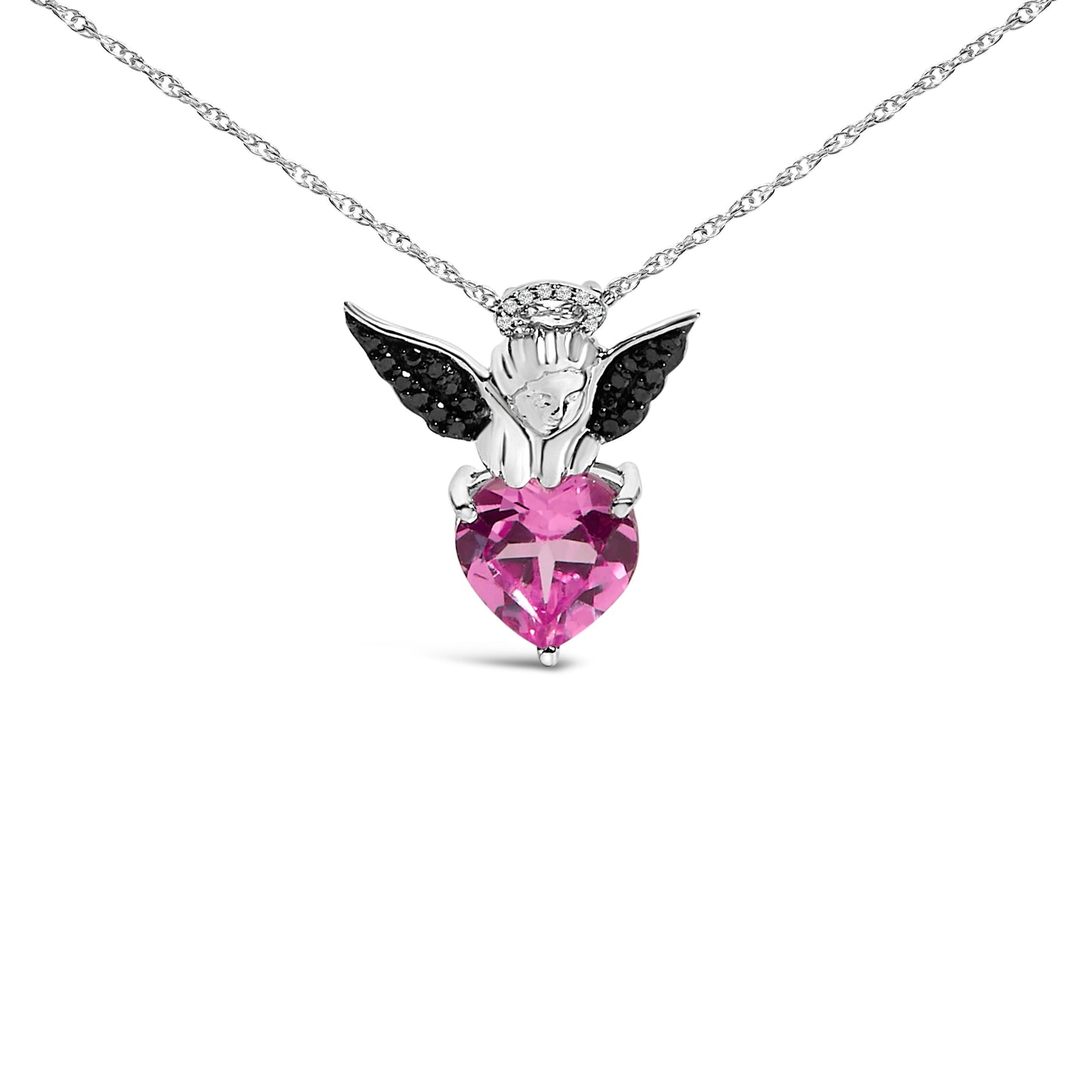 Sterling Silver Pink Sapphire Angel Heart Pendant Necklace
