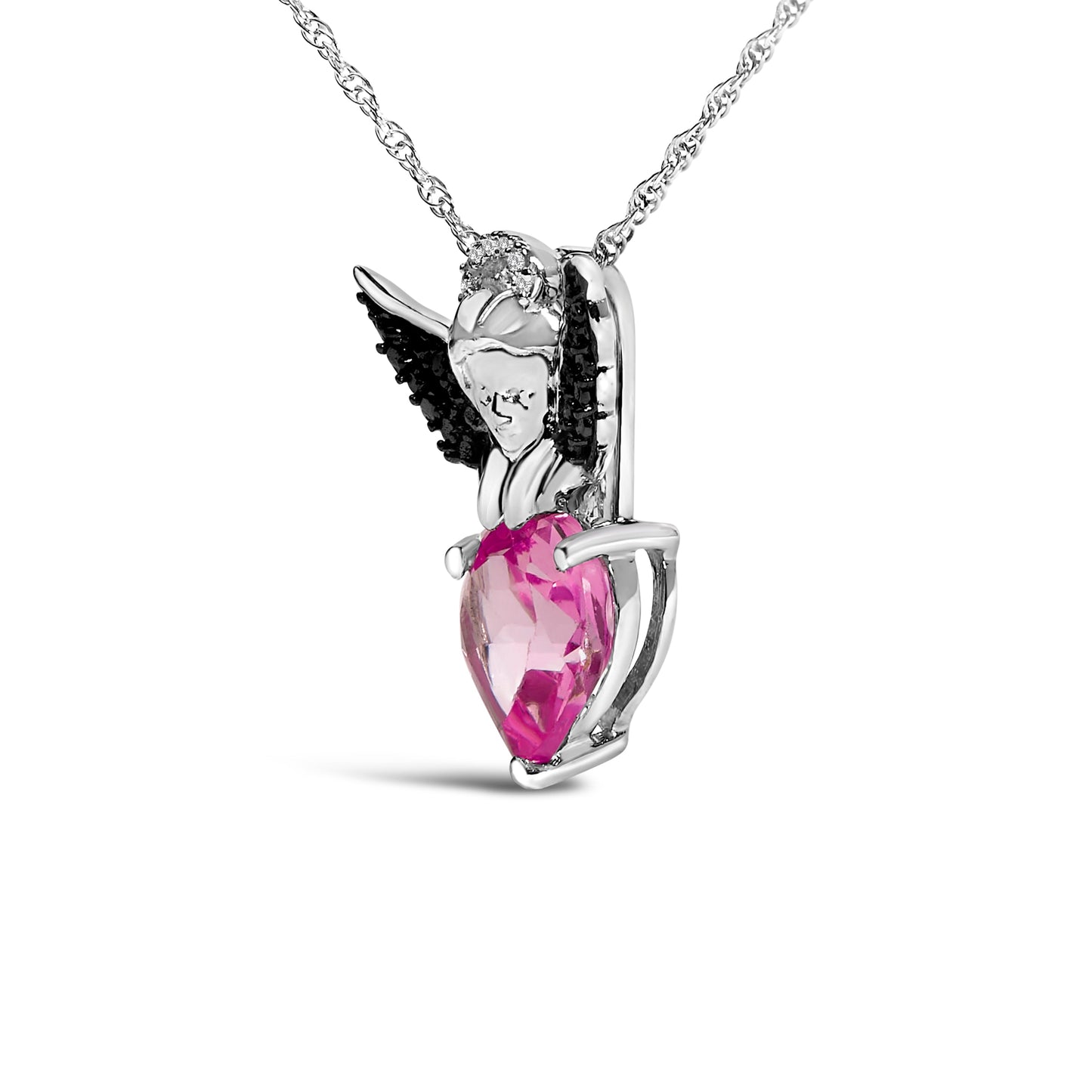 Sterling Silver Pink Sapphire Angel Heart Pendant Necklace