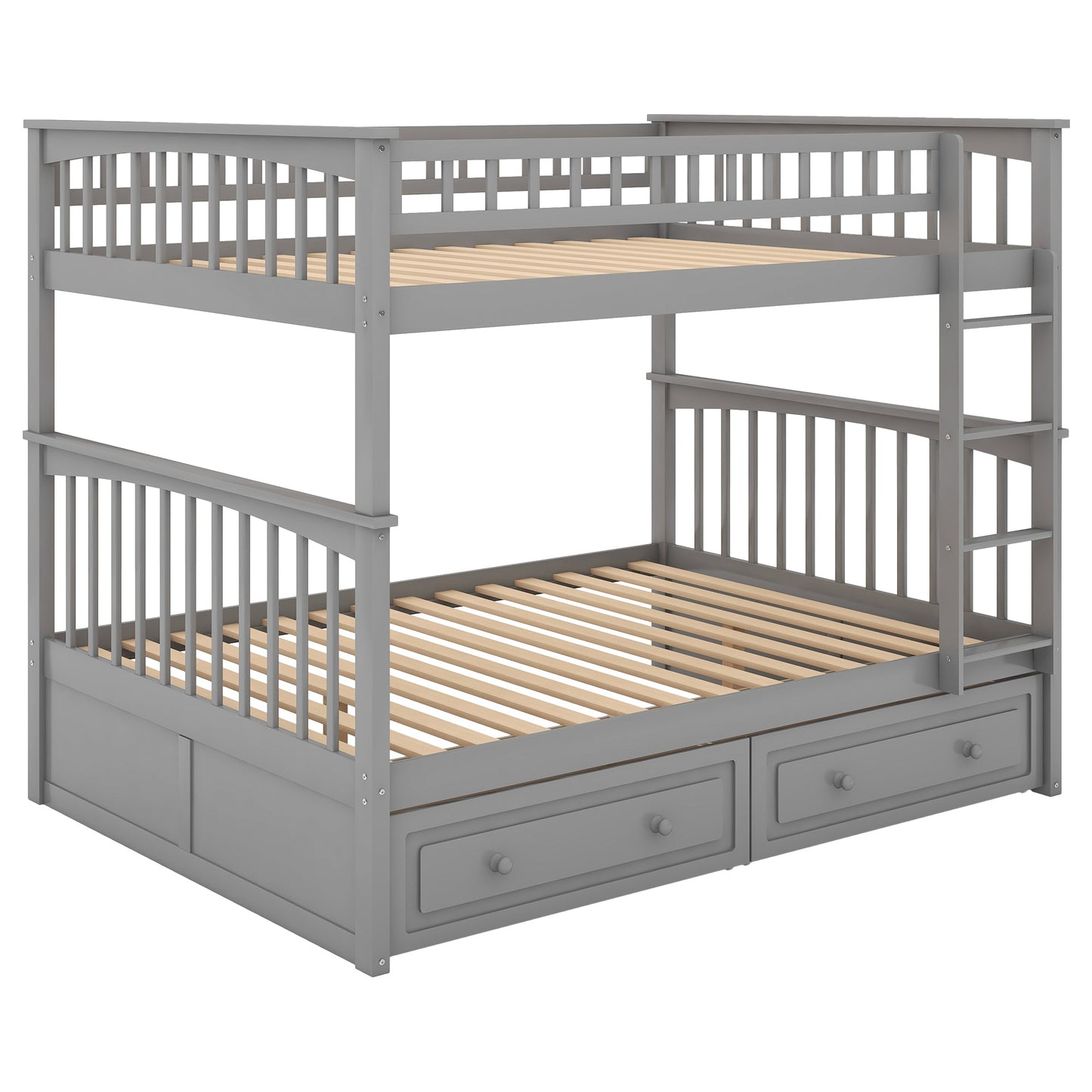 Full over Full Bunk Bed with Drawers, Convertible Beds  Gray - Korvel