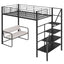 Twin Size Metal Loft Bed with Bench and Storage Staircase  Black - Korvel