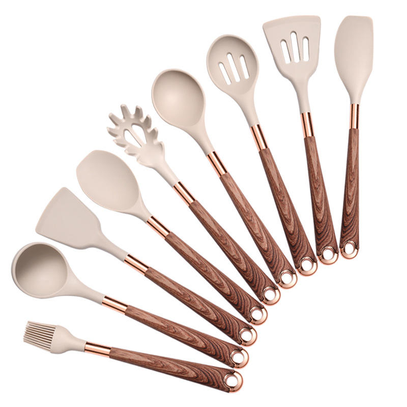 10 Pieces Kitchen Tools Set Wooden Handle Cooking Kitchen Utensil Set Silicone Utensils - Korvel