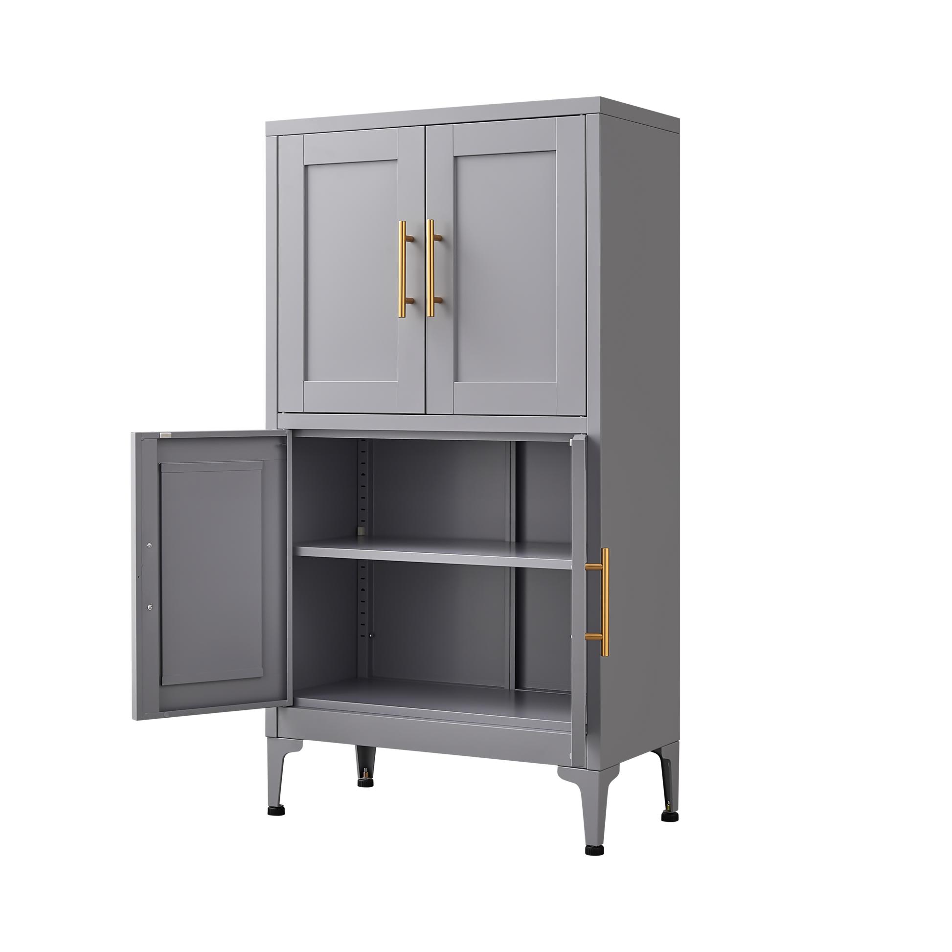 Grey metal kitchen storage cabinet, kitchen pantry storage cabinet with door and shelf, adjustable leveling feet - Korvel