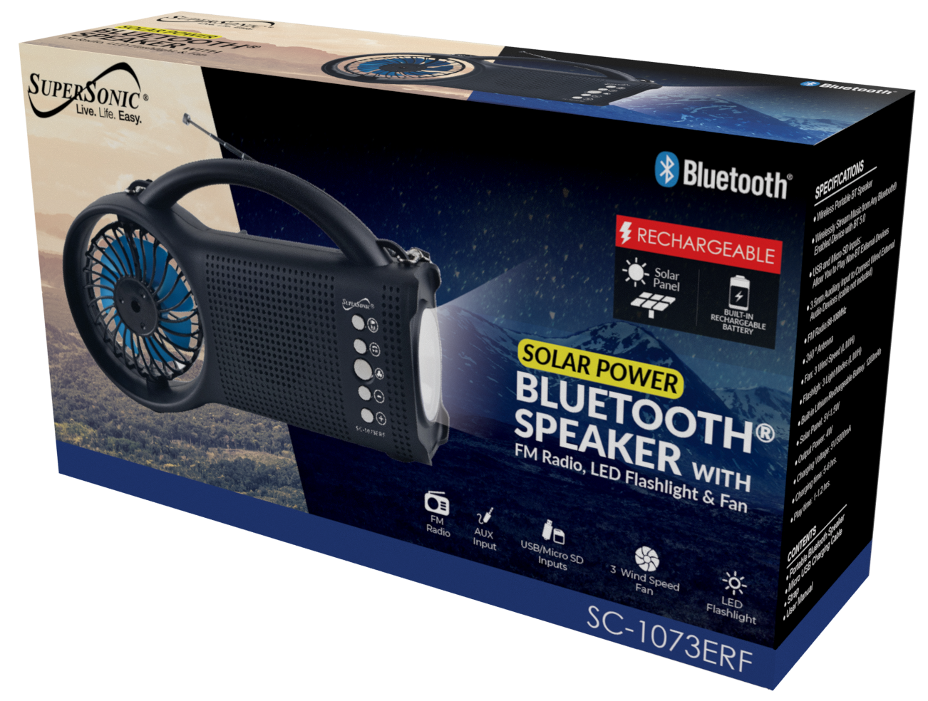 Supersonic Solar Power Bluetooth Speaker with FM Radio & LED Light