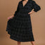 Elegant Plus Size Black Midi Dress with Dotted Texture for Women - Korvel