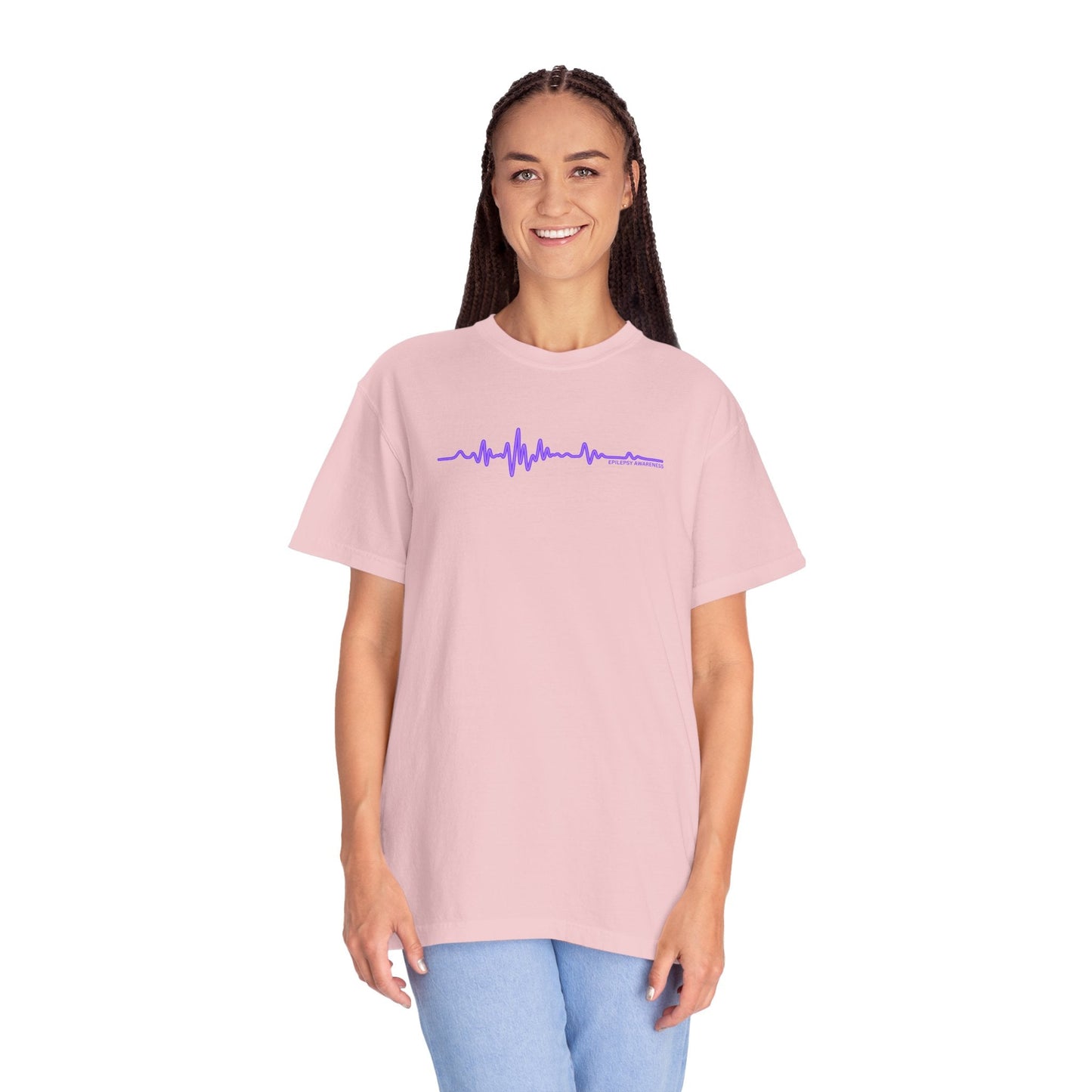Camiseta Unisex Minimalista de Concienciación sobre la Epilepsia con Onda EEG - Diseño Púrpura