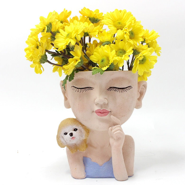 Creative resin succulent potted plant decoration for girl's puppy flower pot - Korvel