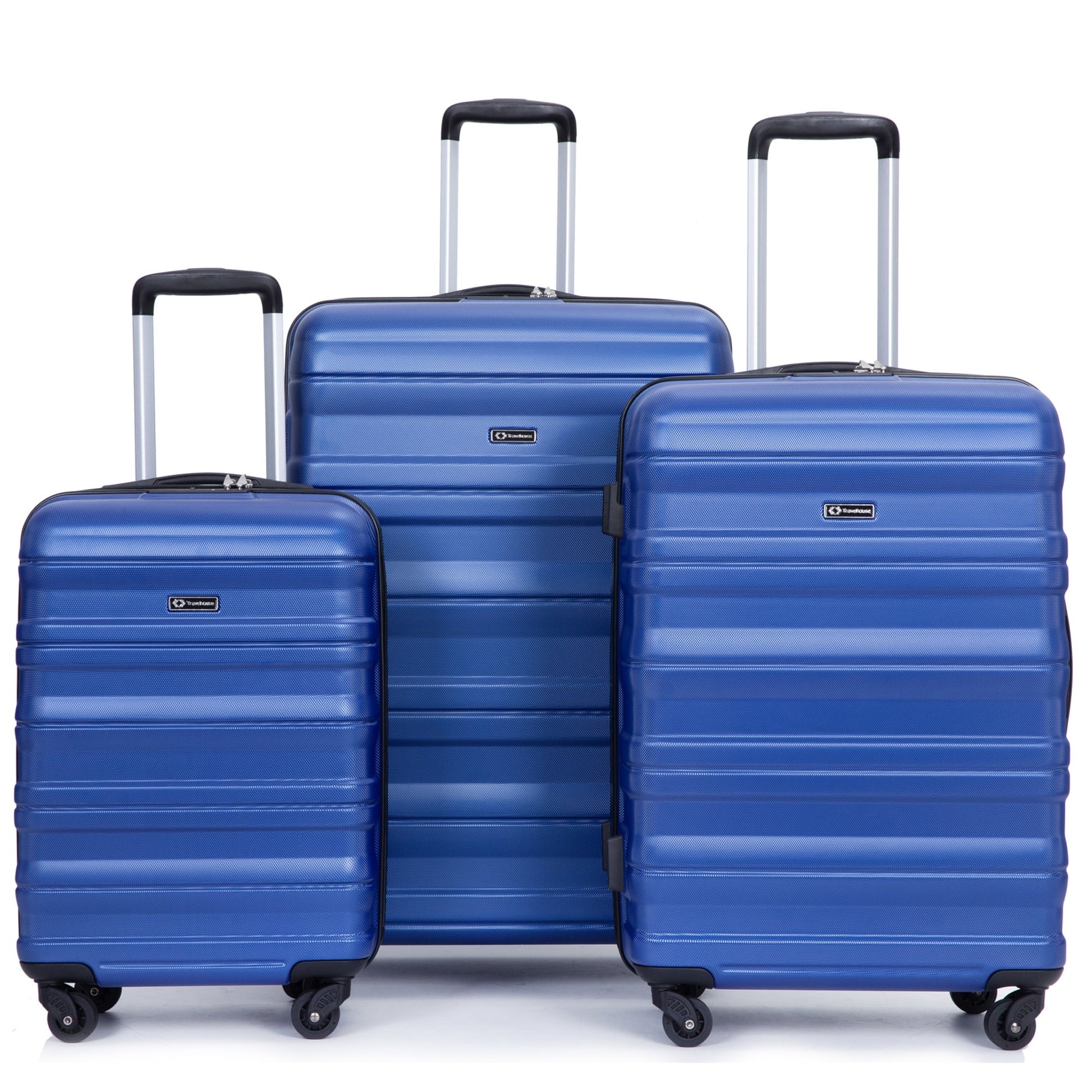 3 Piece Luggage Sets PC Lightweight & Durable Expandable Suitcase with Two Hooks, Spinner Wheels, TSA Lock, (21/25/29) Dark Blue - Korvel