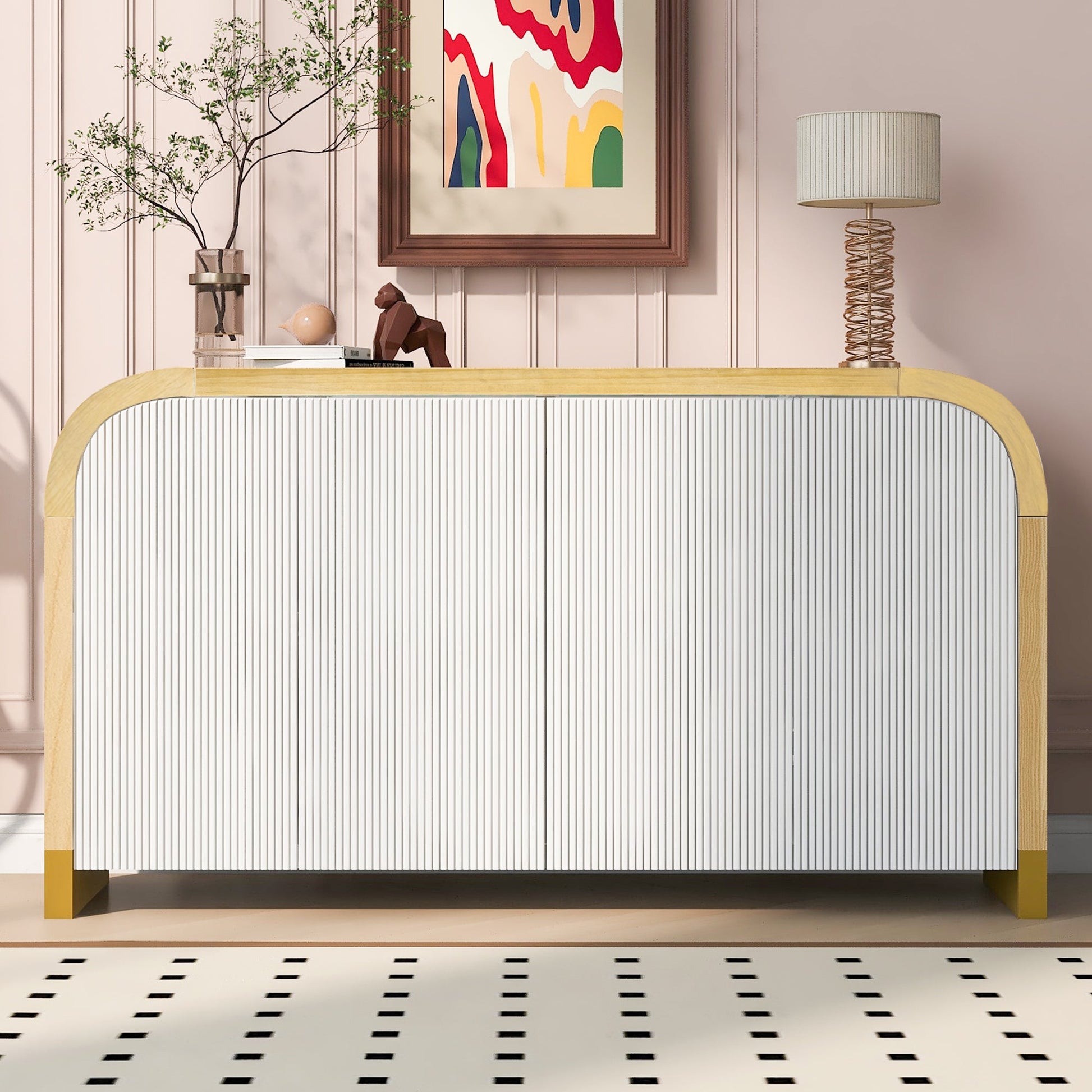 U-STYLE four door curved corner design wavy door panel cabinet with adjustable shelves - Korvel
