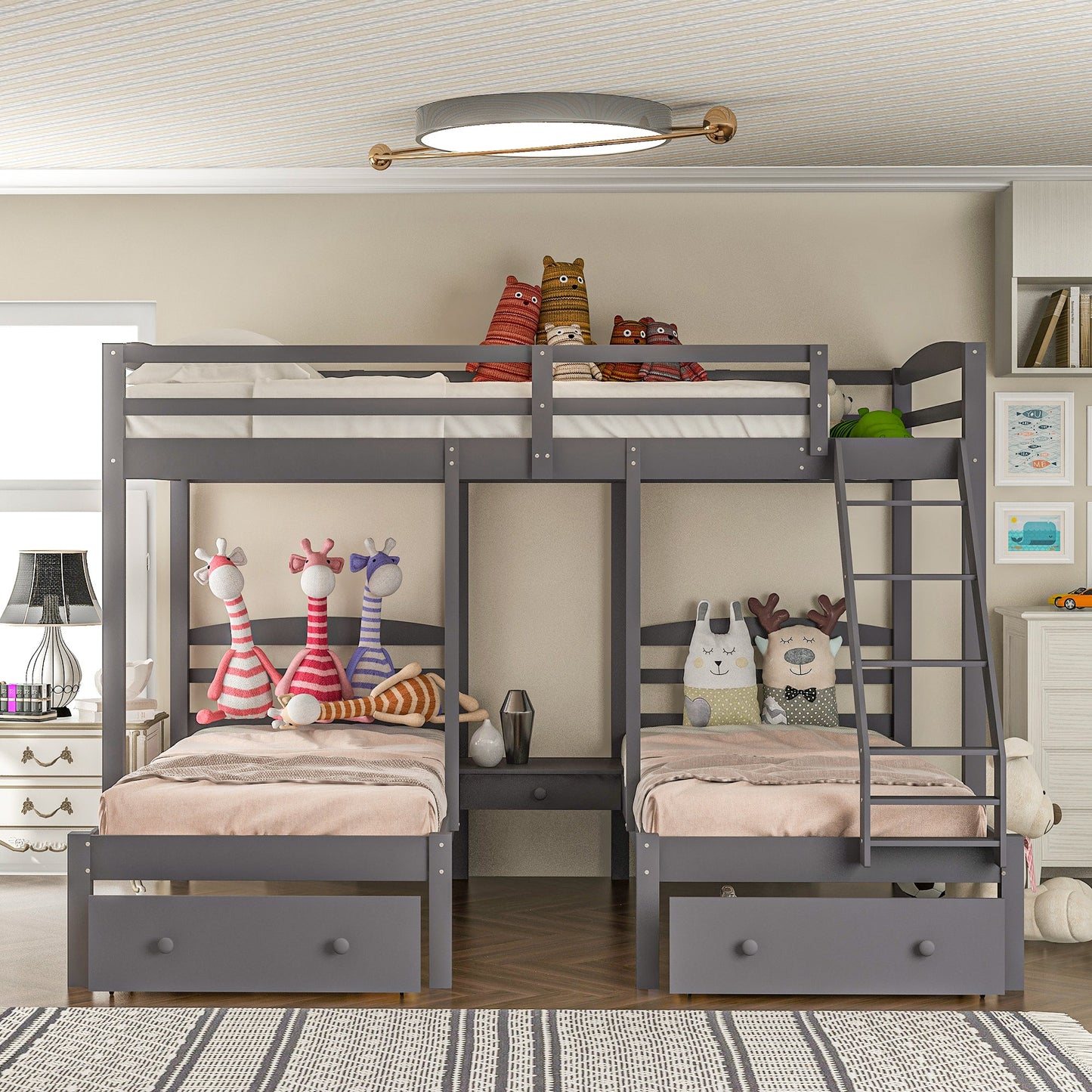 Gray Full over Twin Bunk Bed with Drawers