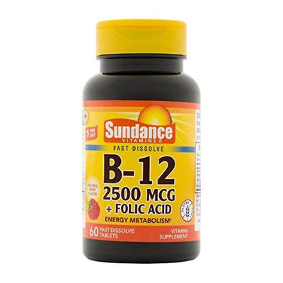 Comprimés de vitamine B12 plus acide folique Sundance, 2500 mcg