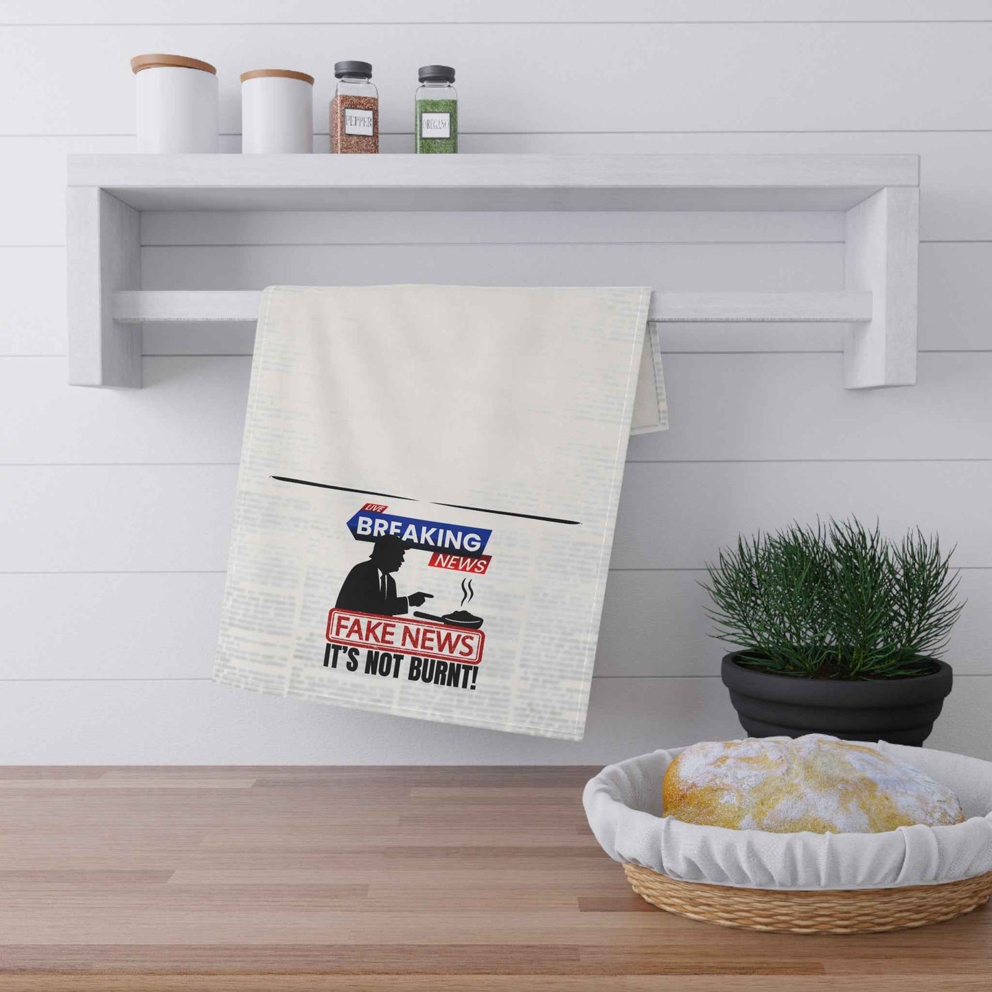Toalla de Cocina Fake News No Está Quemada | Accesorio Humorístico para la Cocina