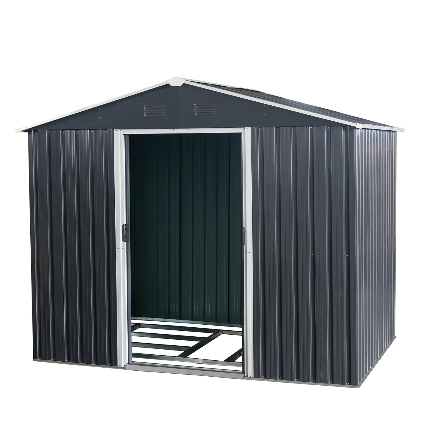 8ft x 6ft Outdoor Metal Storage Shed with Floor Base Black - Korvel