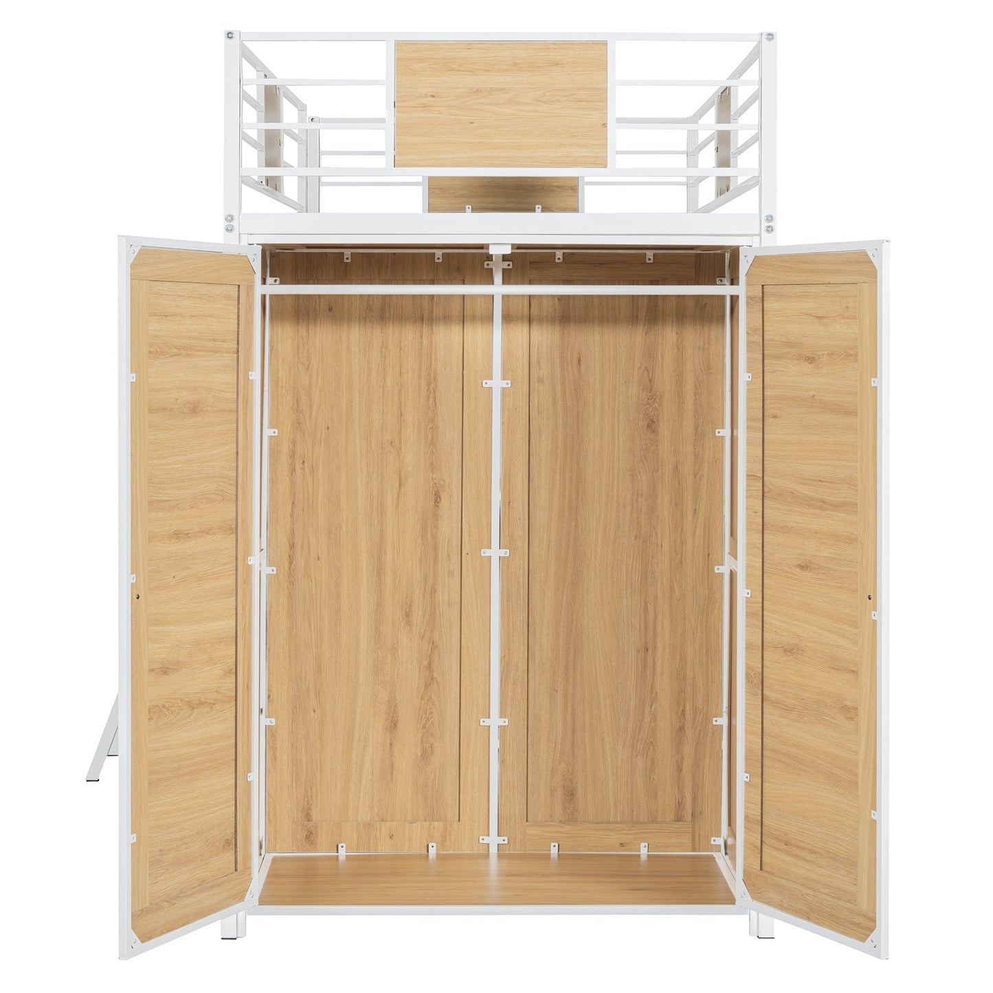 Lit mezzanine taille twin avec bureau en L et armoire - Blanc