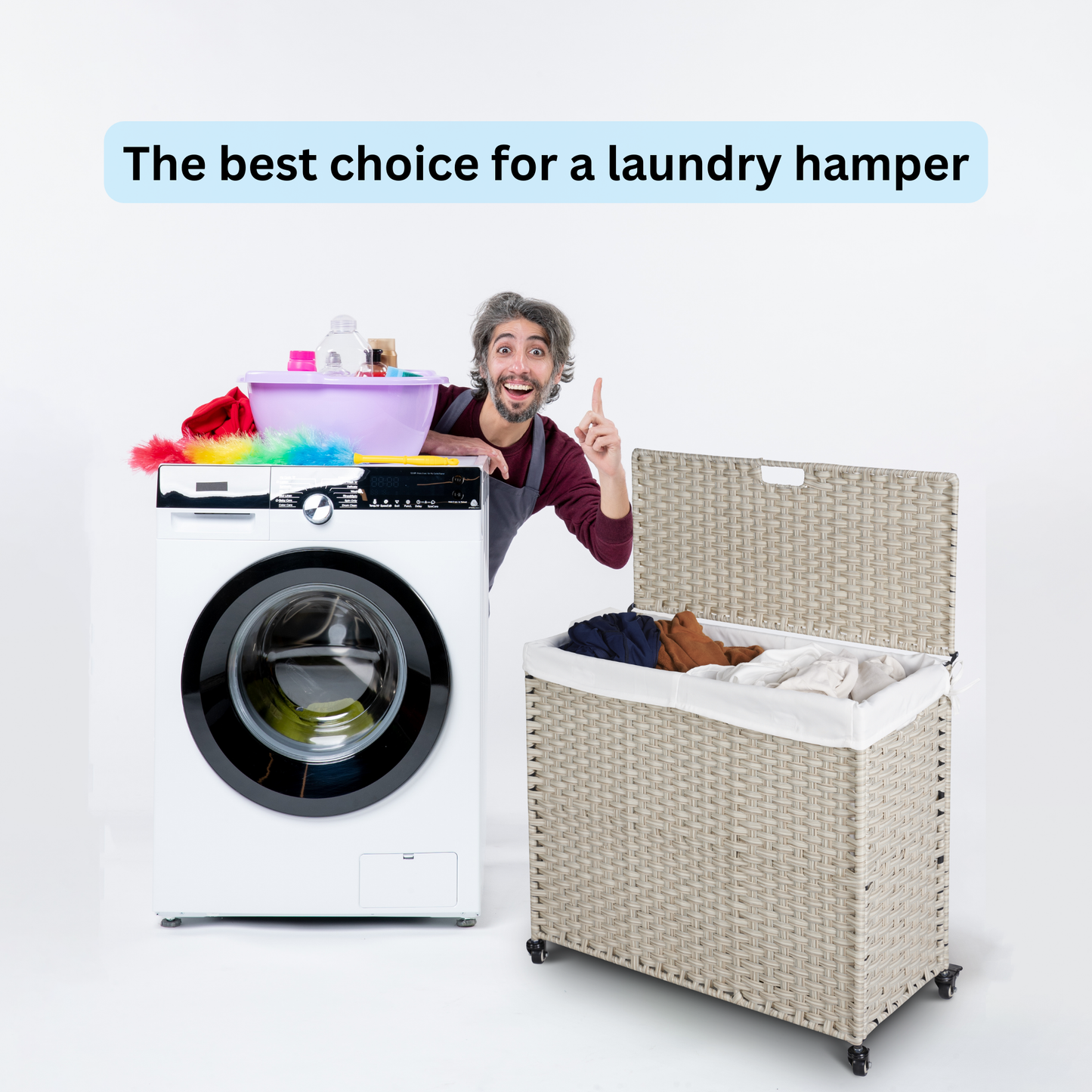 Premium Laundry Hamper with Lid and Wheels - 160L Grey