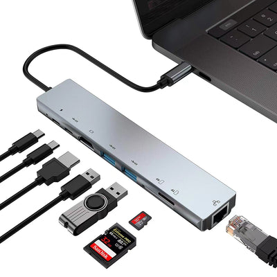 Eight in one docking station Type-C to network card HDMI multifunctional laptop converter - Korvel